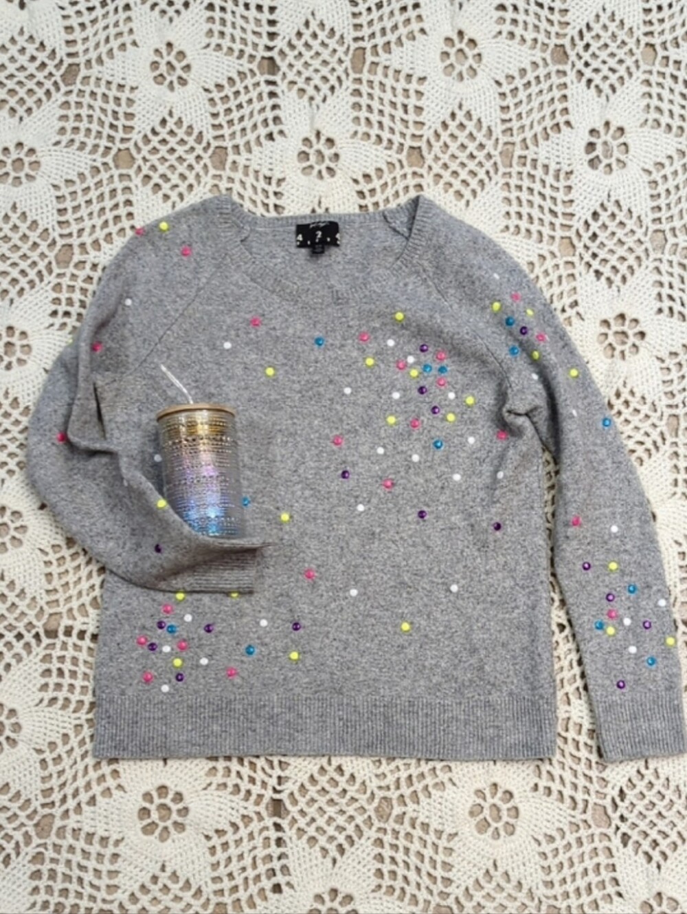 Cashmere Wool Blend Colour Pop Multicoloured 3D Dot Sweater